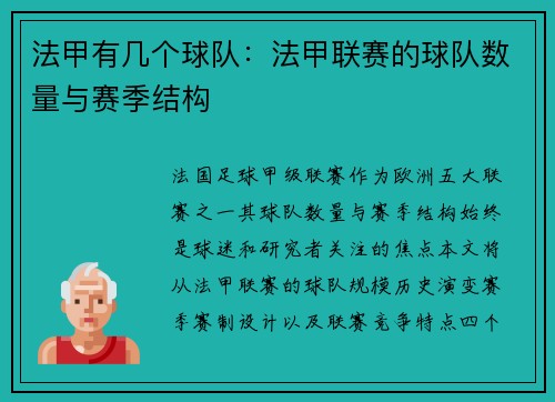 法甲有几个球队：法甲联赛的球队数量与赛季结构